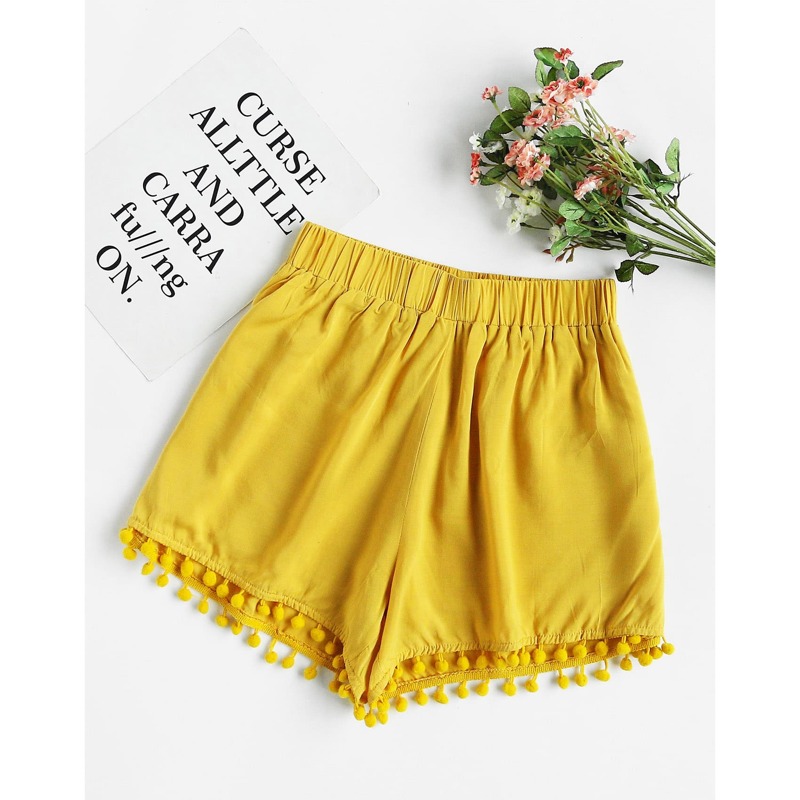 

Pom Pom Hem Shorts, Yellow