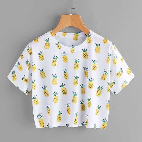 

Pineapple Print Crop Tee, Multicolor