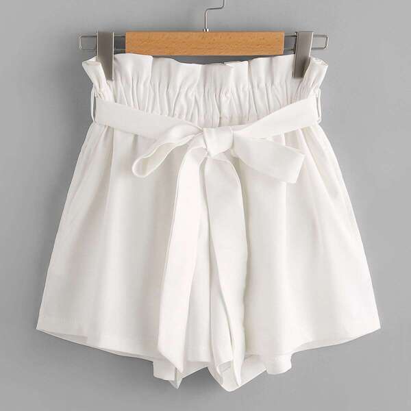 

Frill Waist Self Tie Shorts, White