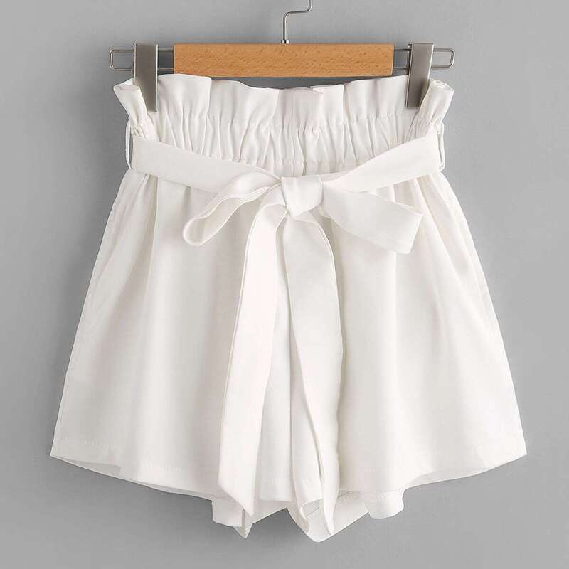 

Frill Waist Self Tie Shorts, White