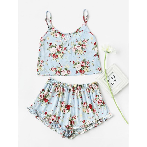 

Pearl Button Front Cami & Ruffle Shorts Pajama Set