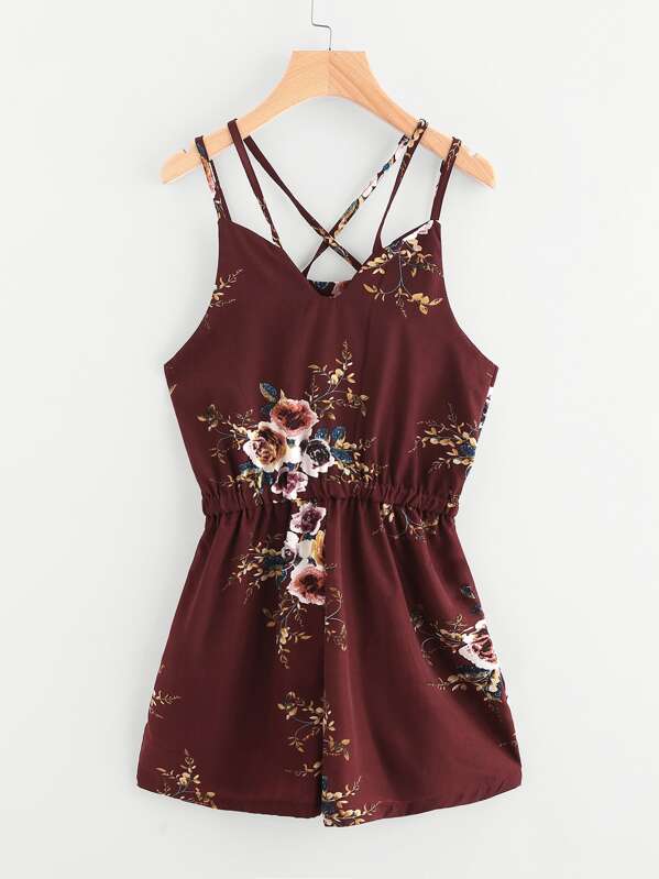

Цветочная печать Случайный Criss Cross Back Cami Romper, null