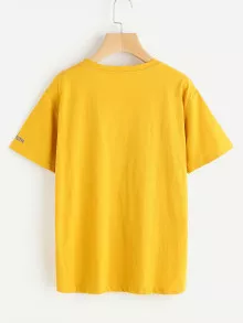 Áo thun Nghề thêu Thiên hà Màu vàng Casual - Màu Mù tạt vàng - Xem 2