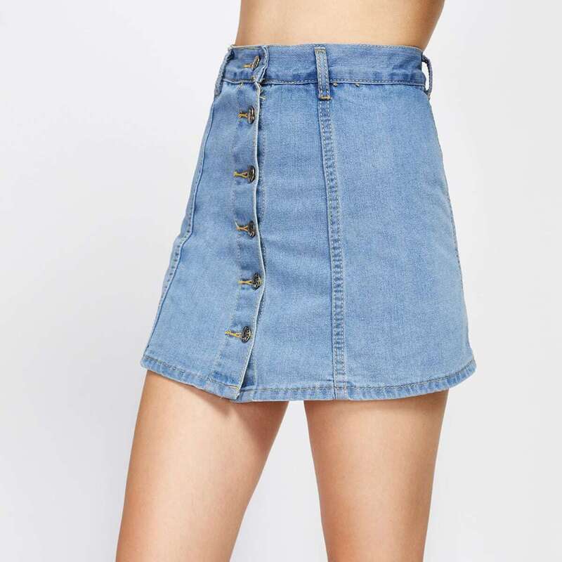 

Single Breasted Denim Skirt Shorts, Blue