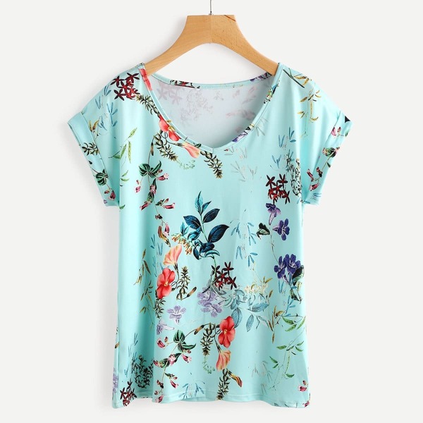 

Rolled Cuff Flower Print T-shirt