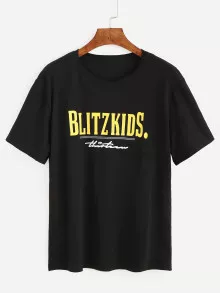 Letter Graphic T-shirt - Black - View 1