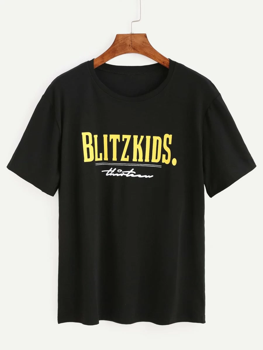 Letter Graphic T-shirt - Black - View 1