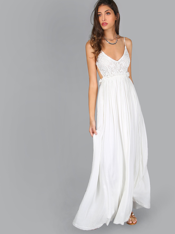 Longue Dentelle Plissée Dos Robe Nu ul1JFTc3K