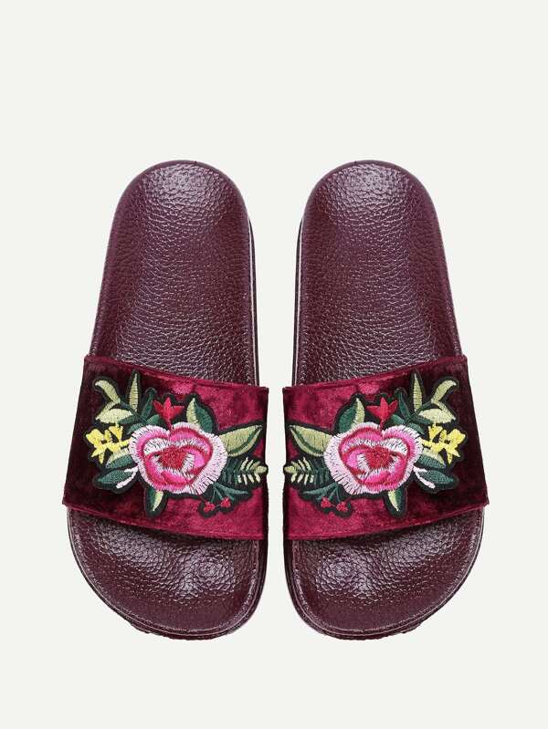 velvet floral patch slides shein sheinside