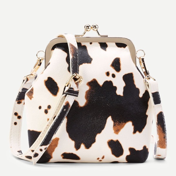 

Graphic Print Kiss Lock PU Crossbody Bag, Multicolor