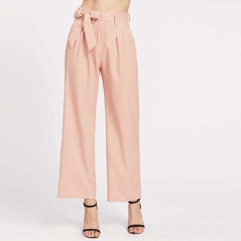 

Self Tie Waist Wide Leg Pants, Pink