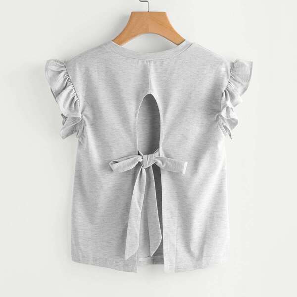 

Ruffle Sleeve Self Tie Open Back Tee