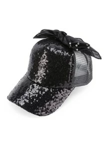 蝴蝶結裝飾亮片棒球帽 - 黑色 - 查看 1
