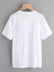 Rose Embroidered Ripped Tee - White - View 2