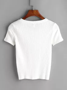 SHEIN Essnce 羅紋針織T - 白色 - 查看 2