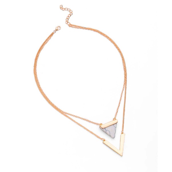 

Metal V Shaped And Triangle Design Layered Necklace, Gold