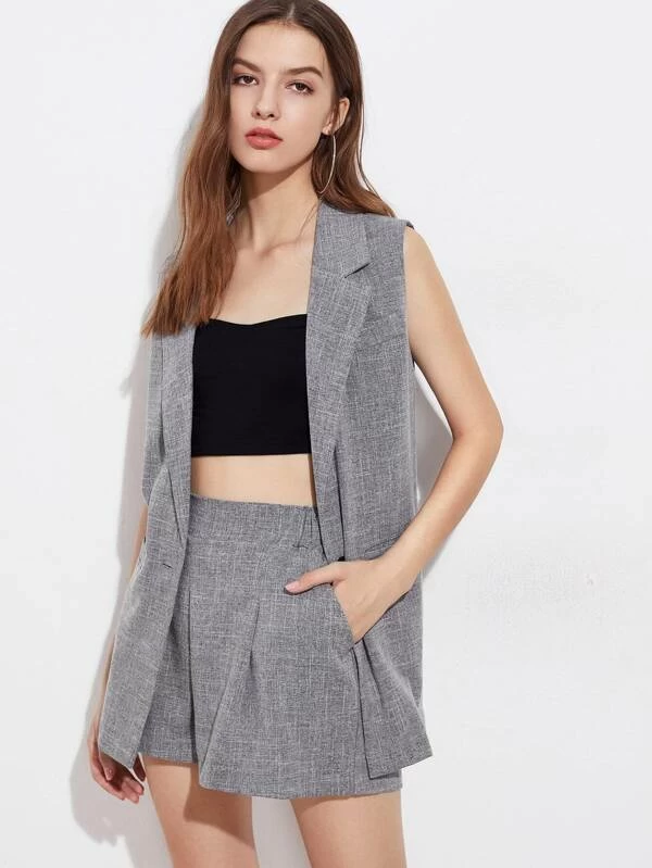 sleeveless blazer and shorts