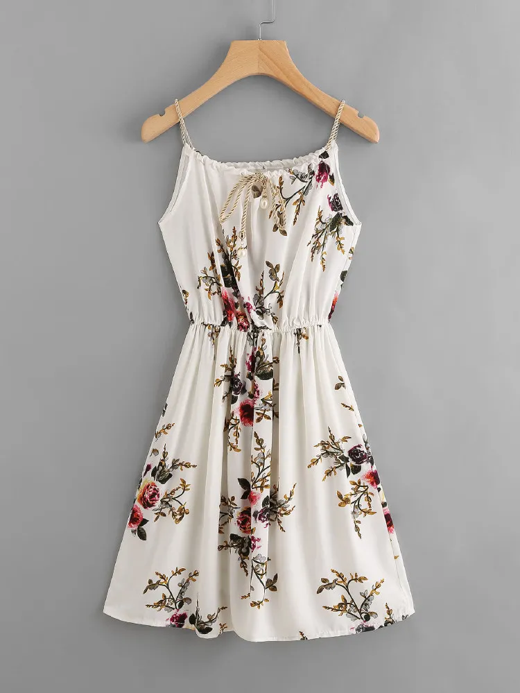 Vestido de tirante trenzado con diseño de perla con estampado floral - Blanco - Ver 2