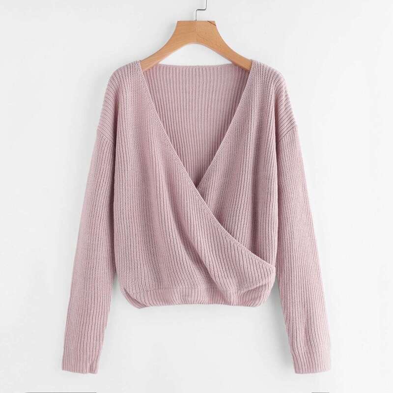 

Surplice Front Sweater, Pink