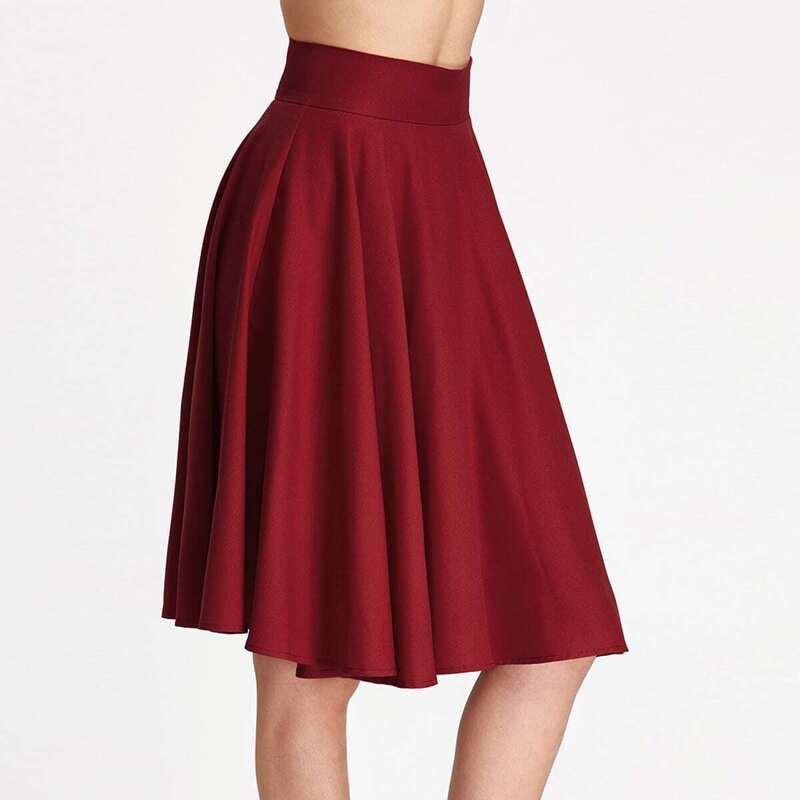 

High Rise Wide Waistband Circle Skirt, Red