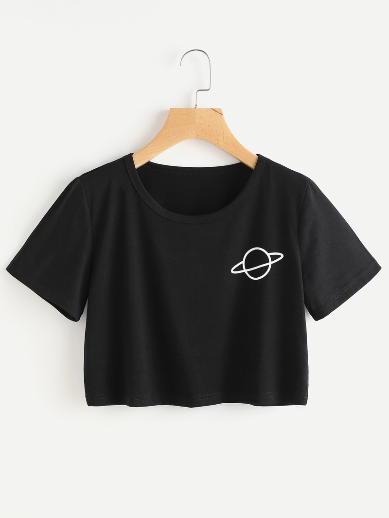 

Graphic Print Crop Tee, Black