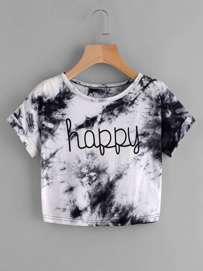 

Water Color Letter Print Tee, Black and white