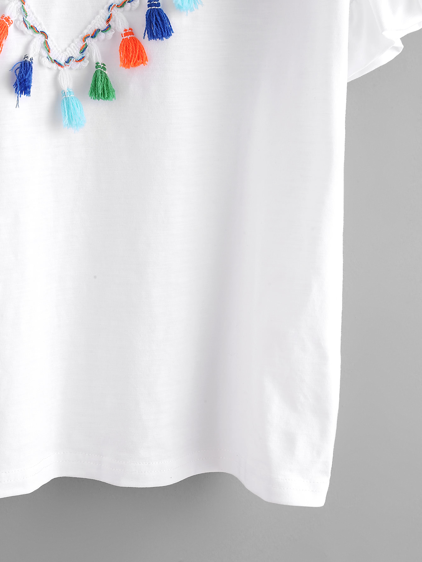 Colorful Tassel Trim Frilled Sleeve TeeFor Womenromwe