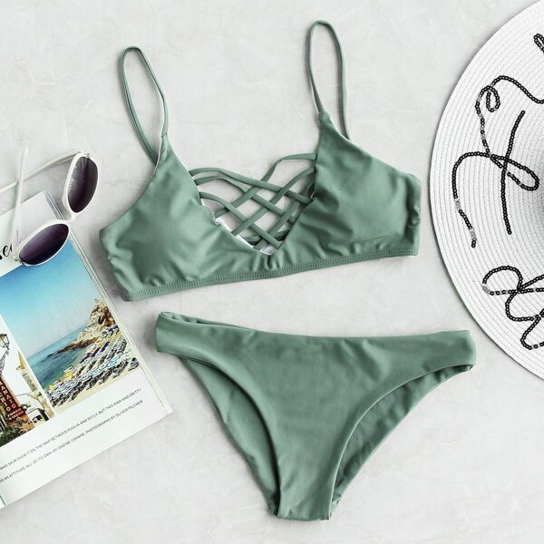 

Criss Cross Bikini Set, Green