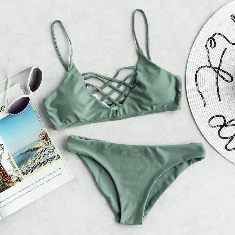 

Criss Cross Bikini Set, Green