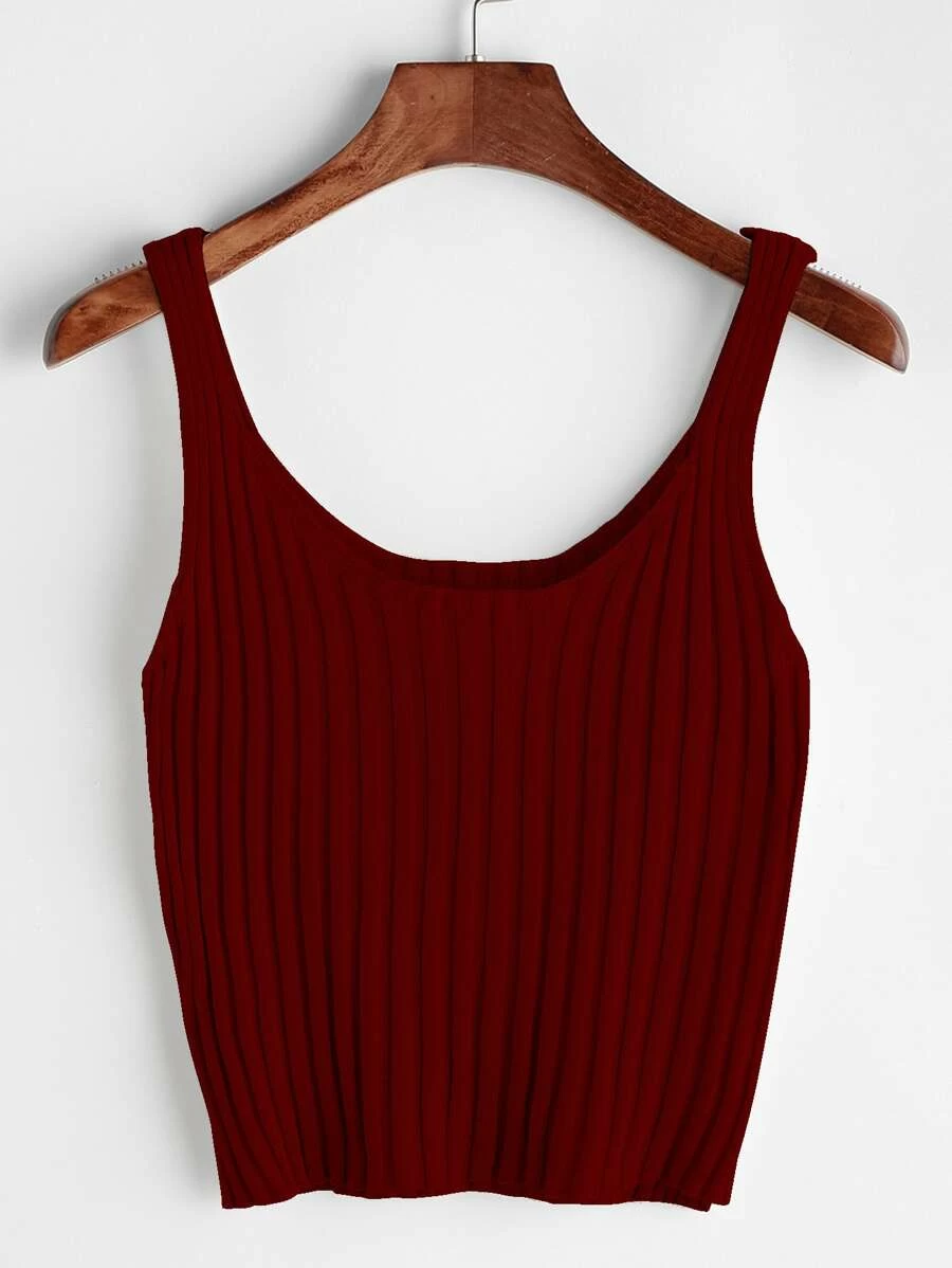 Ribbed Tank Top - Burgundy - View 1