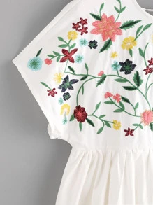 lace up back embroidered smock dress