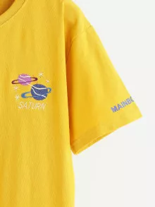 Áo thun Nghề thêu Thiên hà Màu vàng Casual - Màu Mù tạt vàng - Xem 4