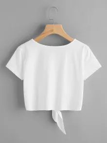 SHEIN V Strap Neck Knot Front Crop Tee - White - View 2