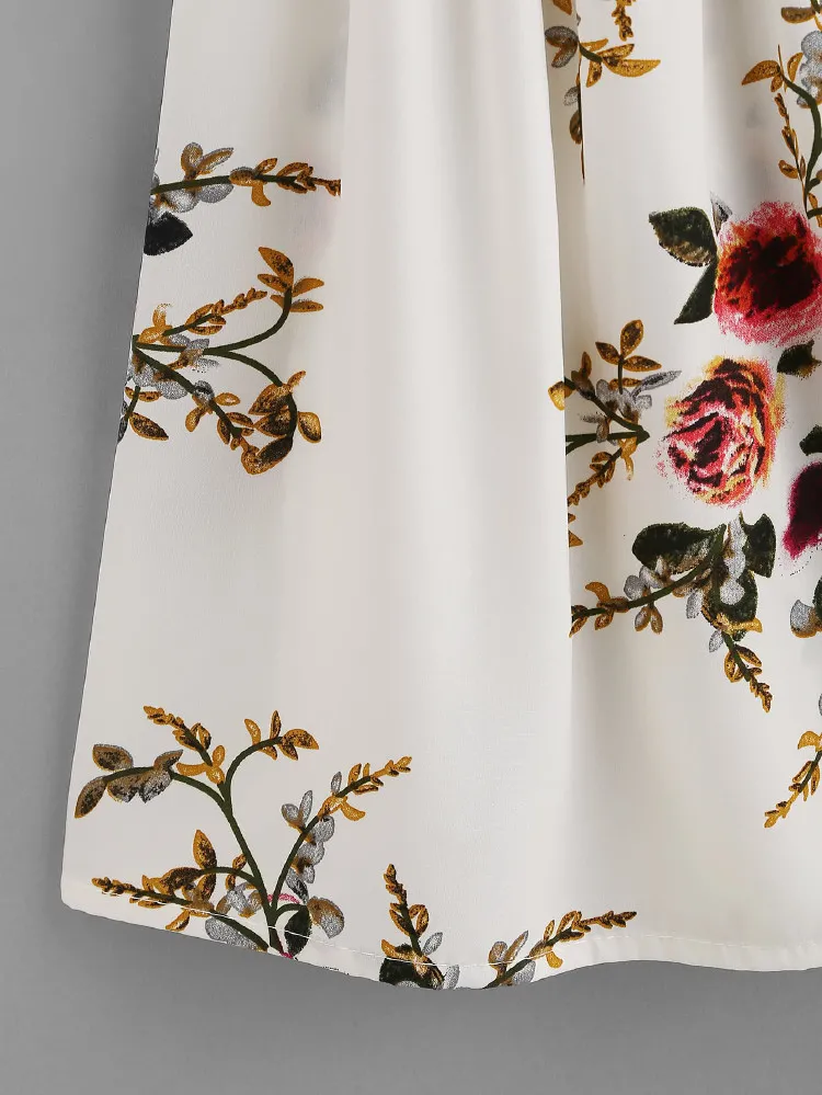 Vestido de tirante trenzado con diseño de perla con estampado floral - Blanco - Ver 4