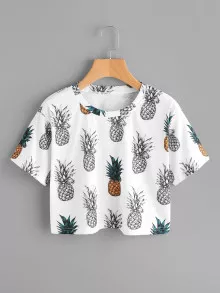 ROMWE Pineapple Print Random Tee, School - Multicolor - View 1