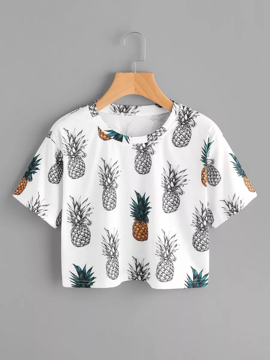 ROMWE Pineapple Print Random Tee, School - Multicolor - View 1