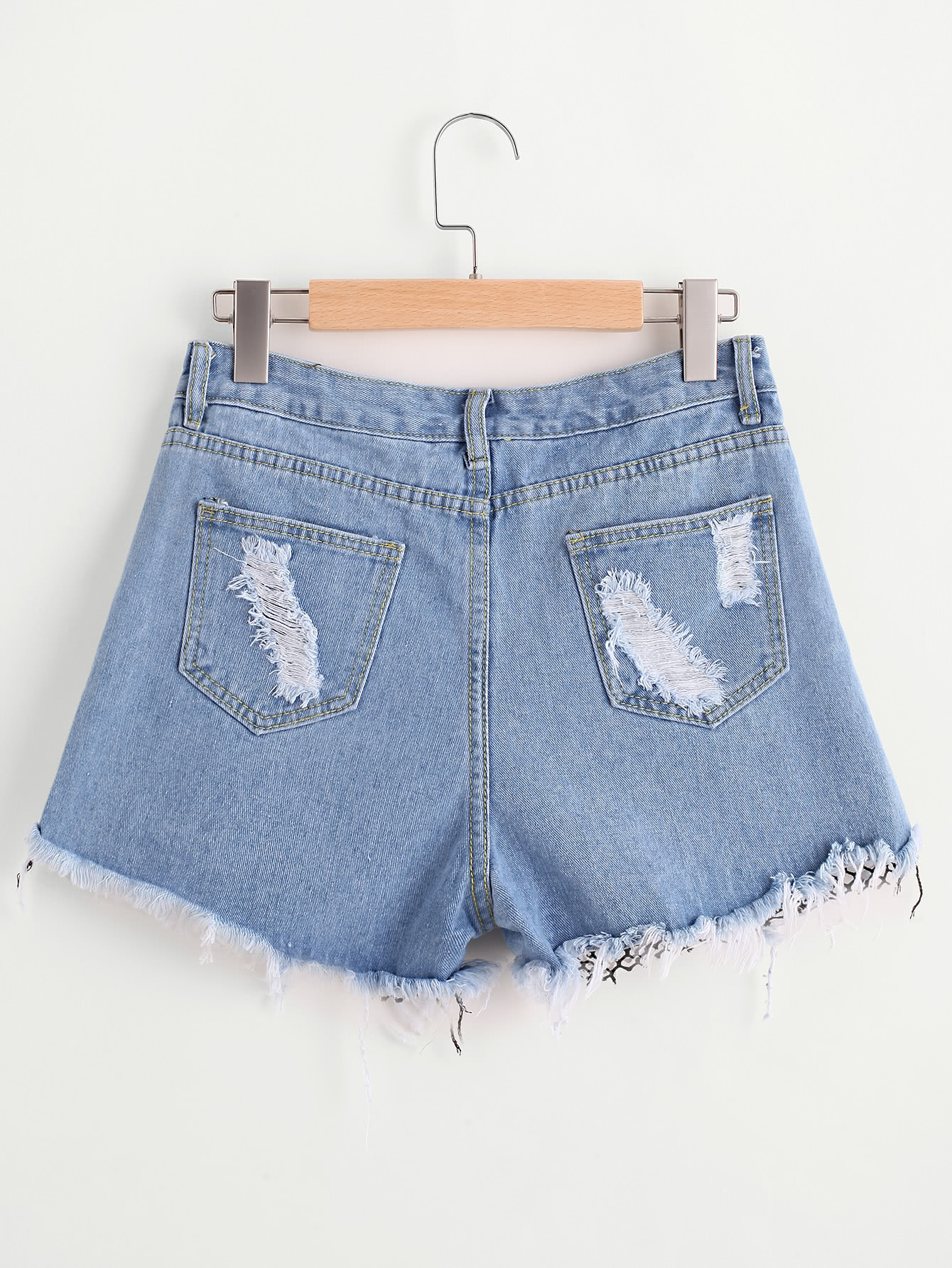 Shorts roto contraste de malla aplique bordado de rosa | Moda de Mujer |  SHEIN México