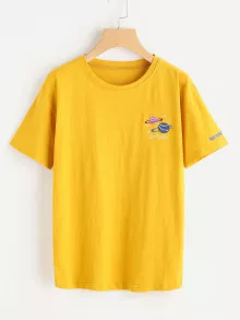 Áo thun Nghề thêu Thiên hà Màu vàng Casual - Màu Mù tạt vàng - Xem 1