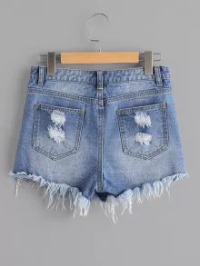 Shorts mezclilla desgastados con perlas - Azul - Ver 3