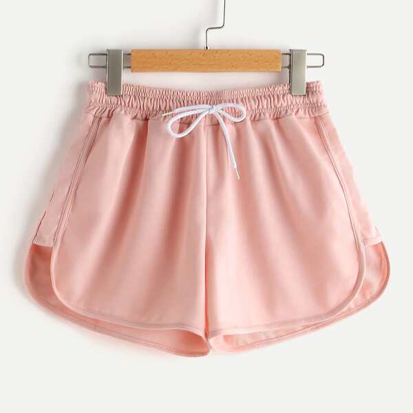 

Drawstring Waist Dolphin Hem Shorts