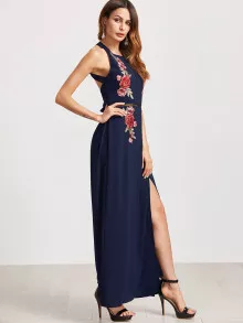 Vestido largo con flores - Azul Marino - Ver 2