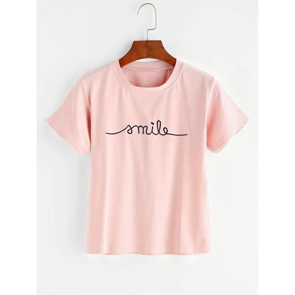 

Letter Embroidered Tee, Baby pink