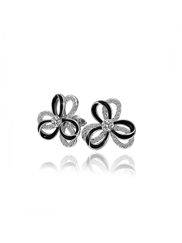 

Rhinestone Two Tone Flower Stud Earrings, Black