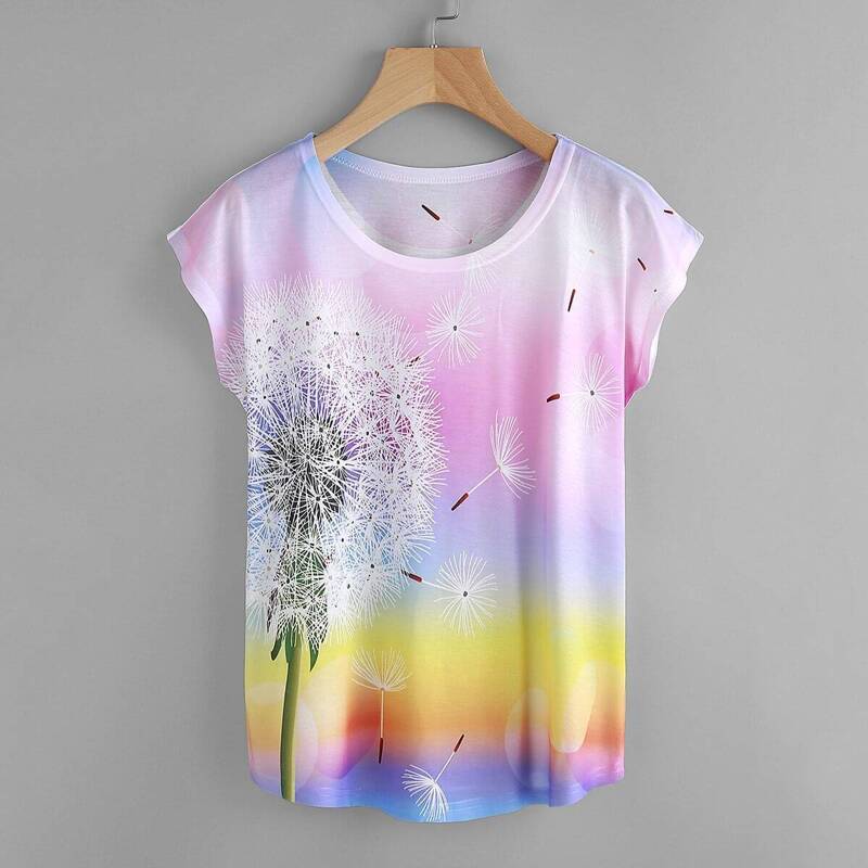 

Dandelion Print Rainbow Ombre Tee, Multicolor