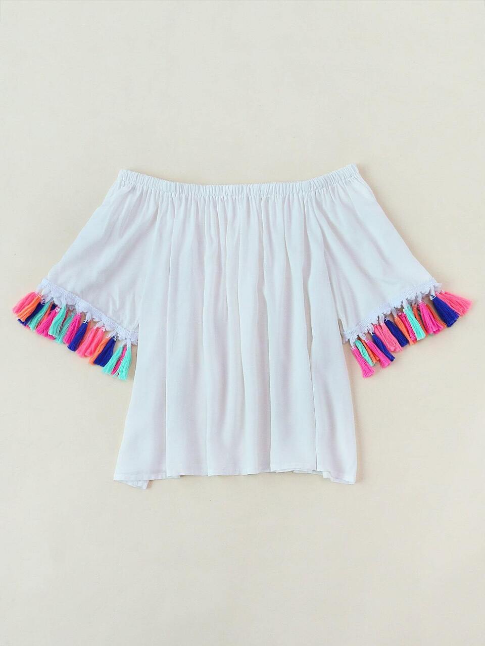 Off Shoulder Tassel Hem Blouse