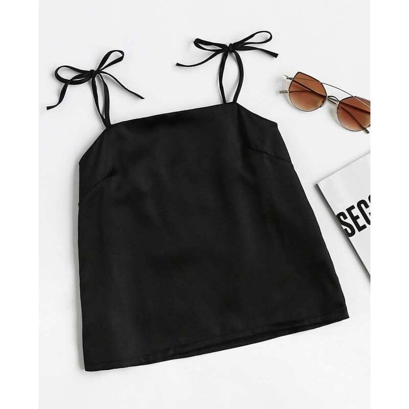 

Self Tie Shoulder Cami Top, Black