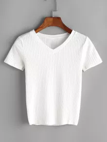 SHEIN Essnce 羅紋針織T - 白色 - 查看 1