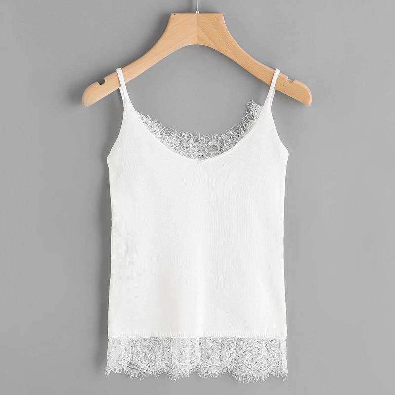

Eyelash Lace Trim Cami Top, White
