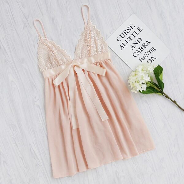 

Lace Cup Sash Detail Babydoll Slip Dress