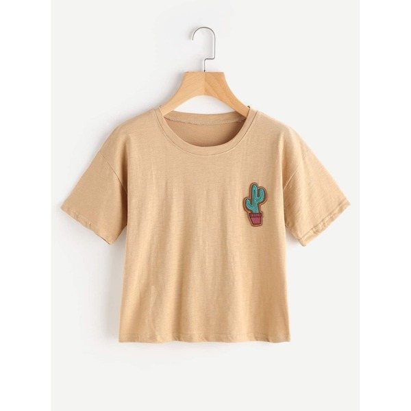 

Cactus Embroidered Patch Tee, Khaki